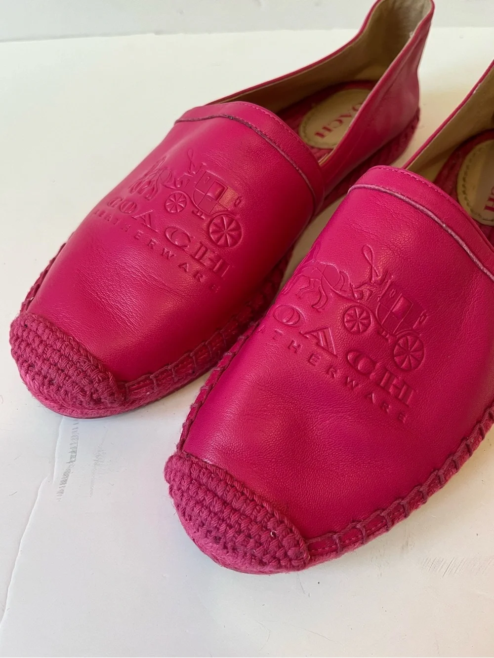 Coach Charlie Pink Leather Espadrille Slip-Ons Size 8B